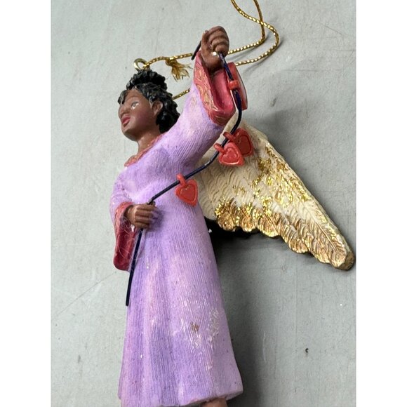 African American Angel Ornament With Gold Wings & Purple Dress Christmas READ - Picture 5 of 7